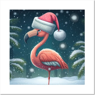 Cute Christmas Flamingo Posters and Art